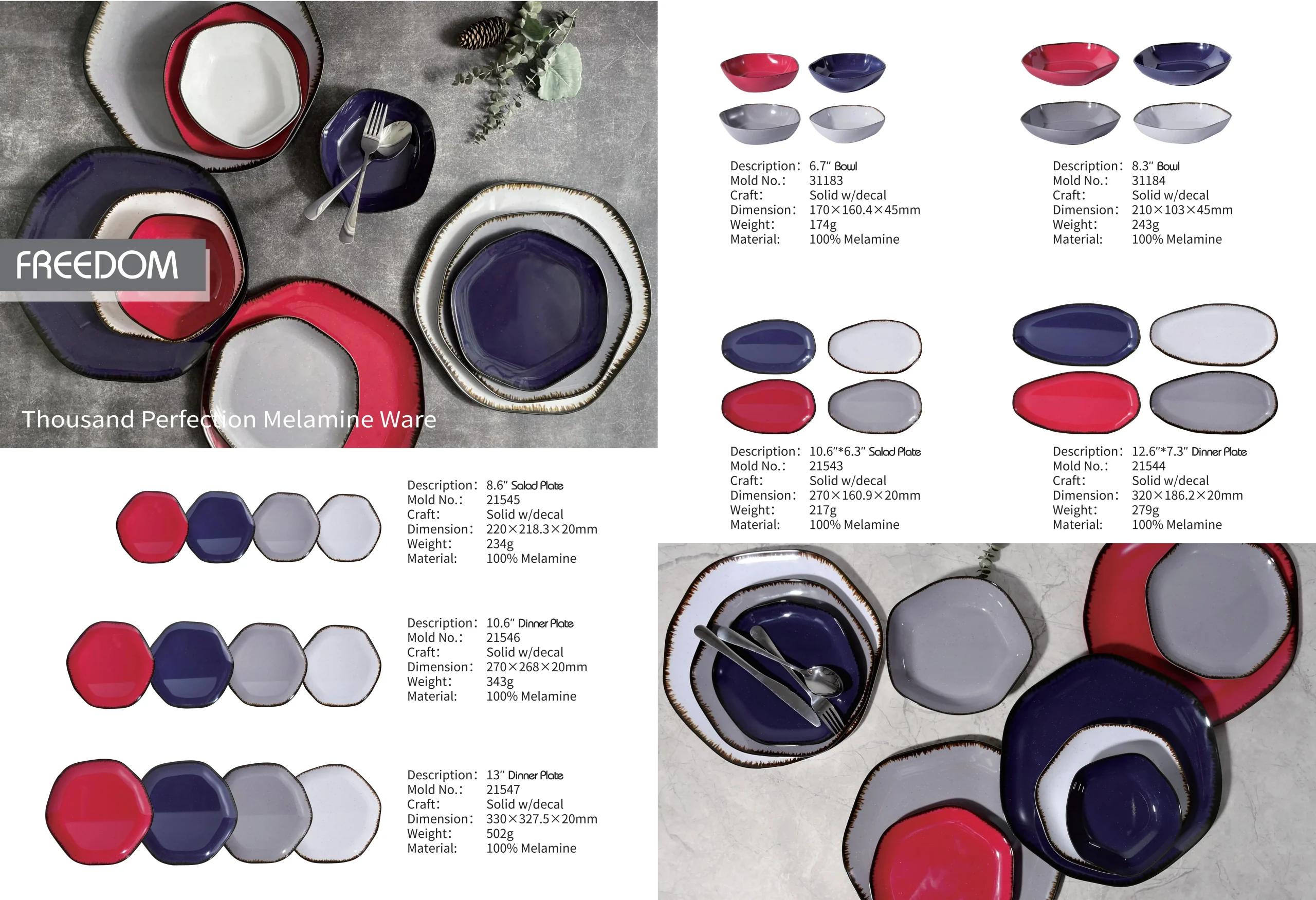 Thousand Perfection Freedom Collection Melamine Dinner Set ( 7 pieces )