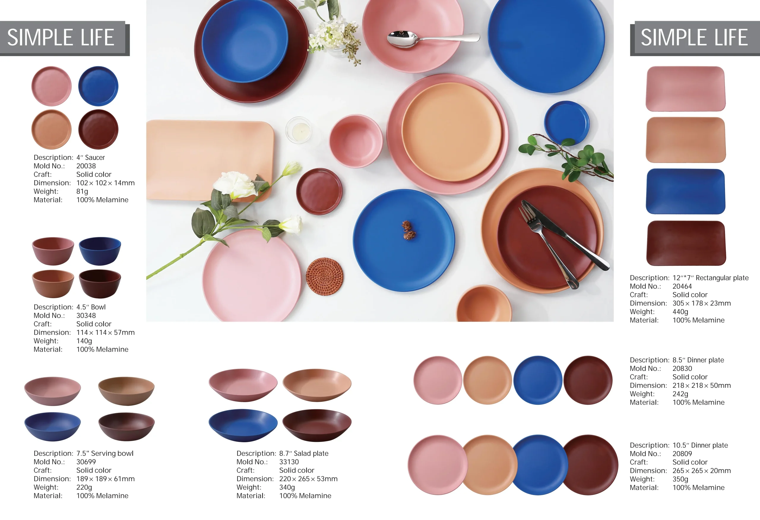 Thousand Perfection Simple Collection Melamine Dinner Set ( 7 pieces )
