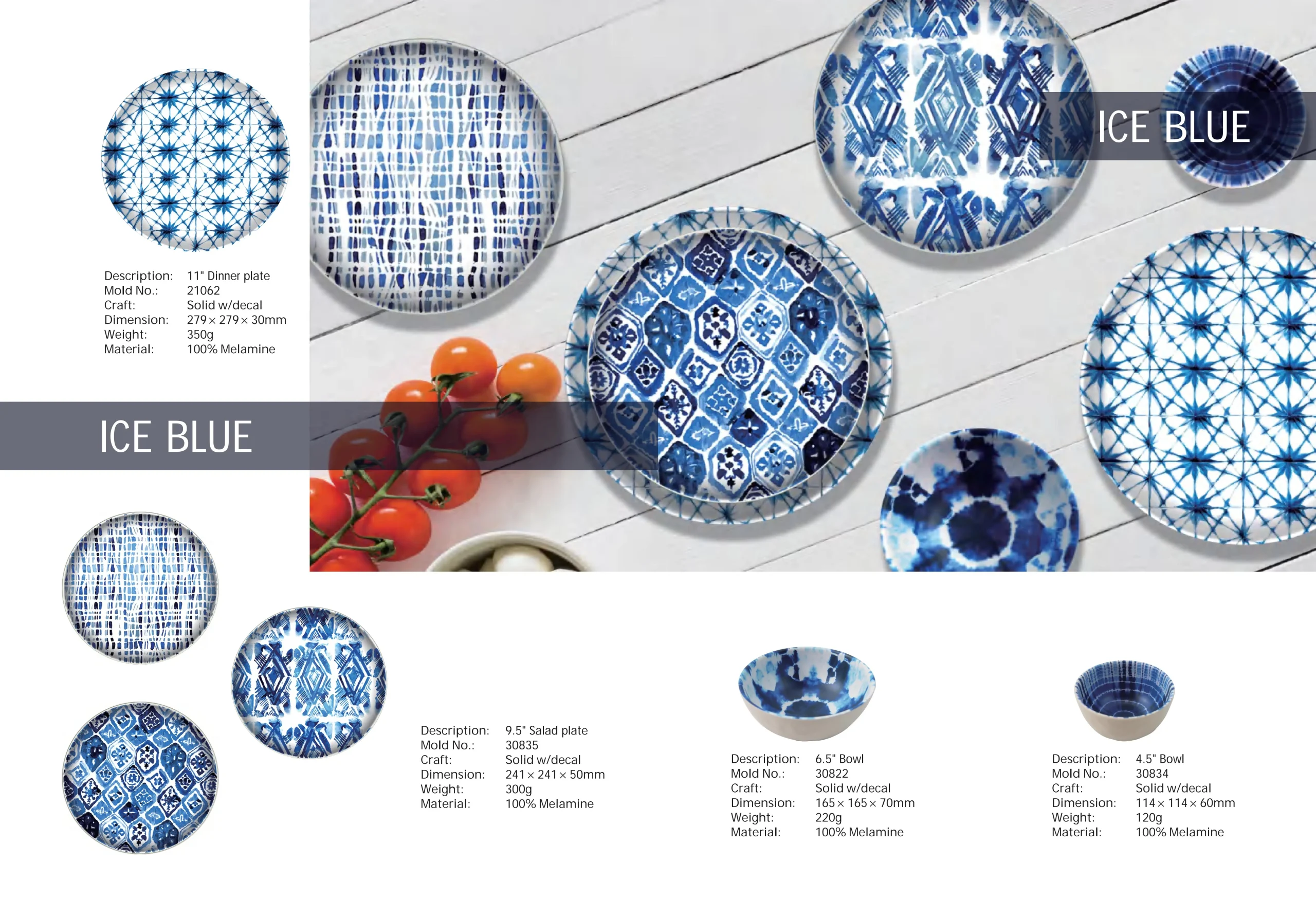 Thousand Perfection Ice Blue Collection Melamine Dinner Set ( 4 pieces )